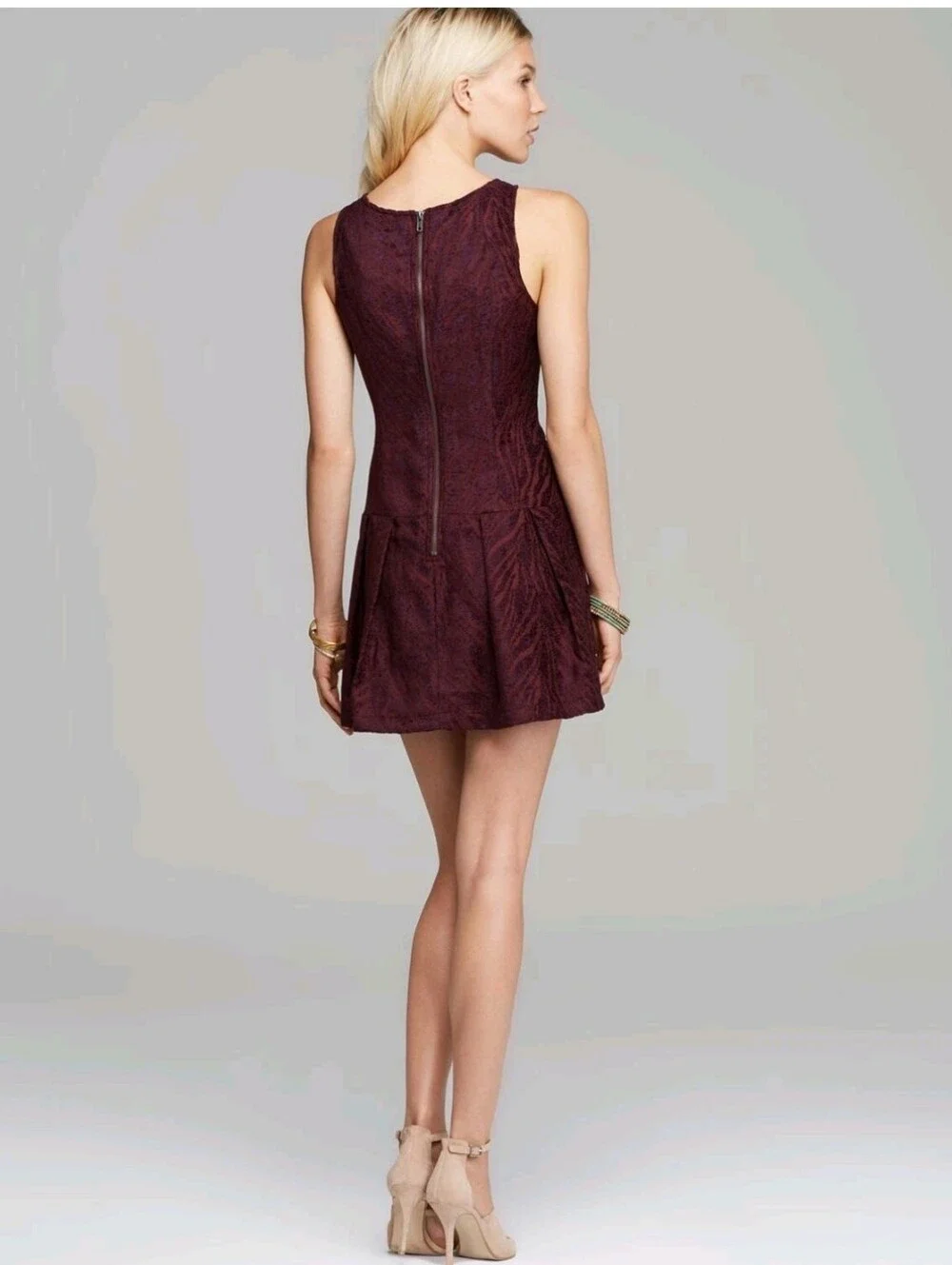Free People Size 8 Mulberry Combo Burgundy Sleeveless Cocktail Dress NWT $128